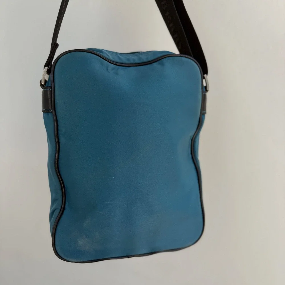 Rare Burberry Black Label Teal Nylon Leather Crossbody Messenger Bag Nova Check
